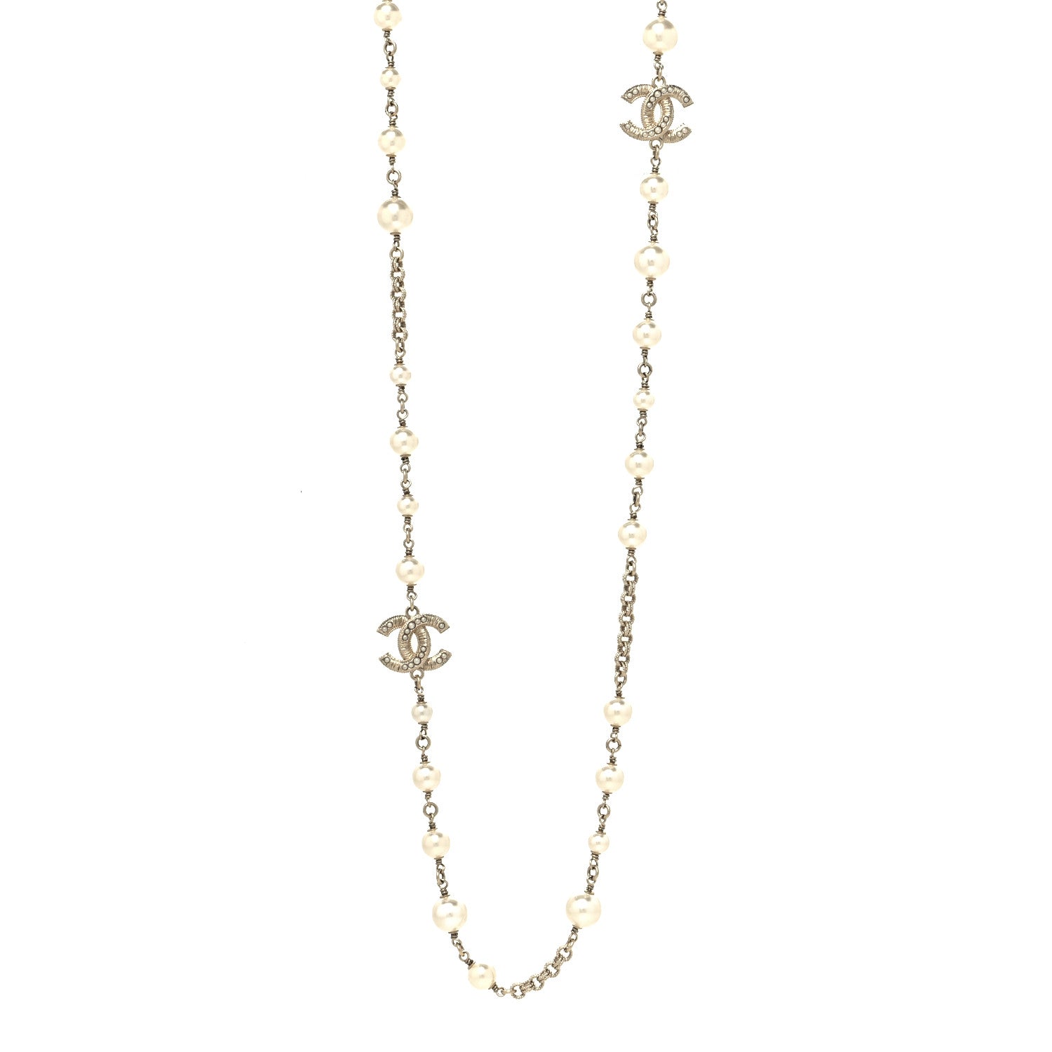 Chanel Crystal Pearl CC Long Necklace Gold 1 of 5