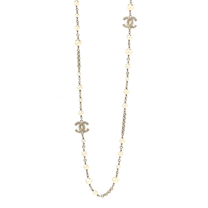 Chanel Crystal Pearl CC Long Necklace Gold 1 of 5