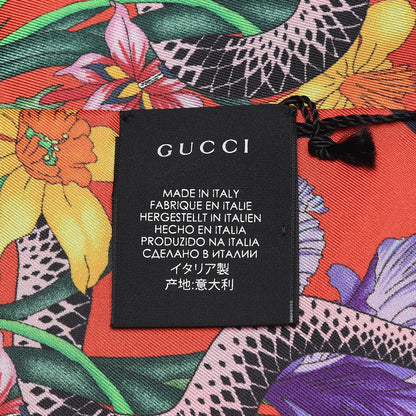 Gucci Silk Twill Flora Snake Neck Bow Scarf Red Blue 4 of 4