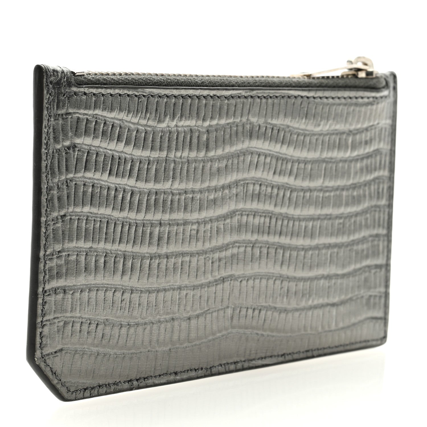 Saint Laurent Calfskin Lizard Embossed 5 Fragments Zip Pouch Card Holder Graphite 3 of 6