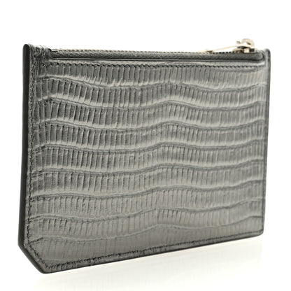 Saint Laurent Calfskin Lizard Embossed 5 Fragments Zip Pouch Card Holder Graphite 3 of 6