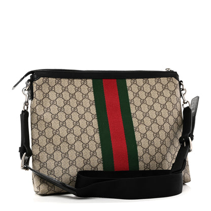 Gucci GG Supreme Monogram Calfskin Web Medium Flat Messenger Bag Beige Ebony Black 3 of 10