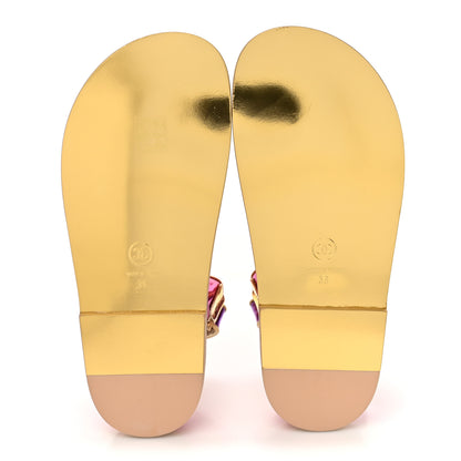 Chanel Metallic Laminated Calfskin Crystal Star CC Velcro Dad Sandals 36 Pink Orange Yellow 6 of 10