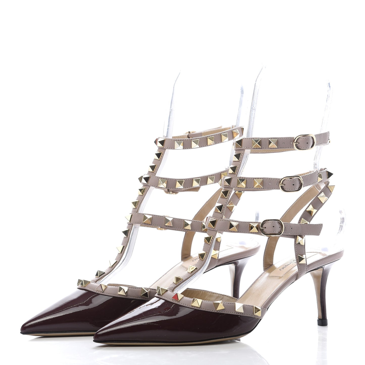 Patent Nappa Rockstud Ankle Strap 65mm Pumps 37 Rubin Poudre