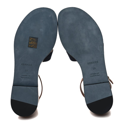 Hermes Denim Santorini Sandals 39 Bleu Brut Gold 5 of 9
