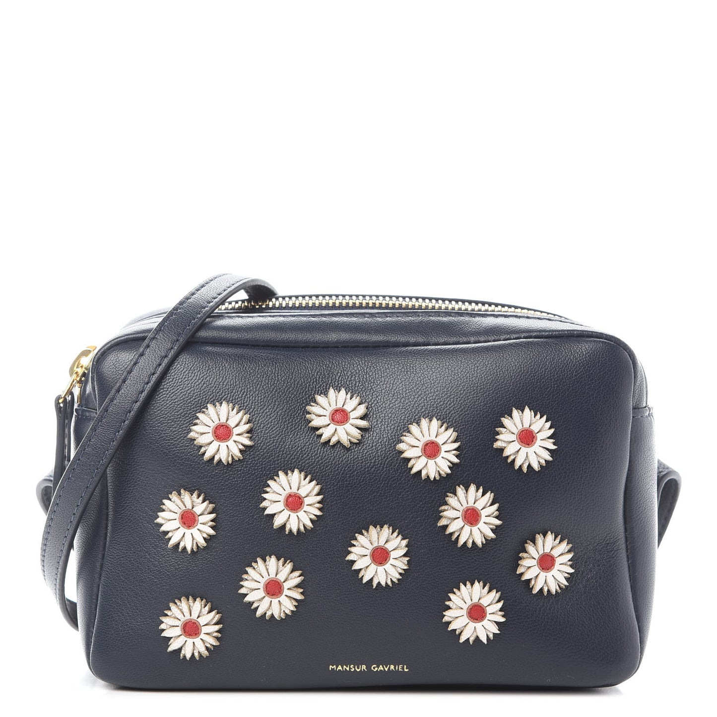 Lambskin Floral Double Zip Crossbody Blue White