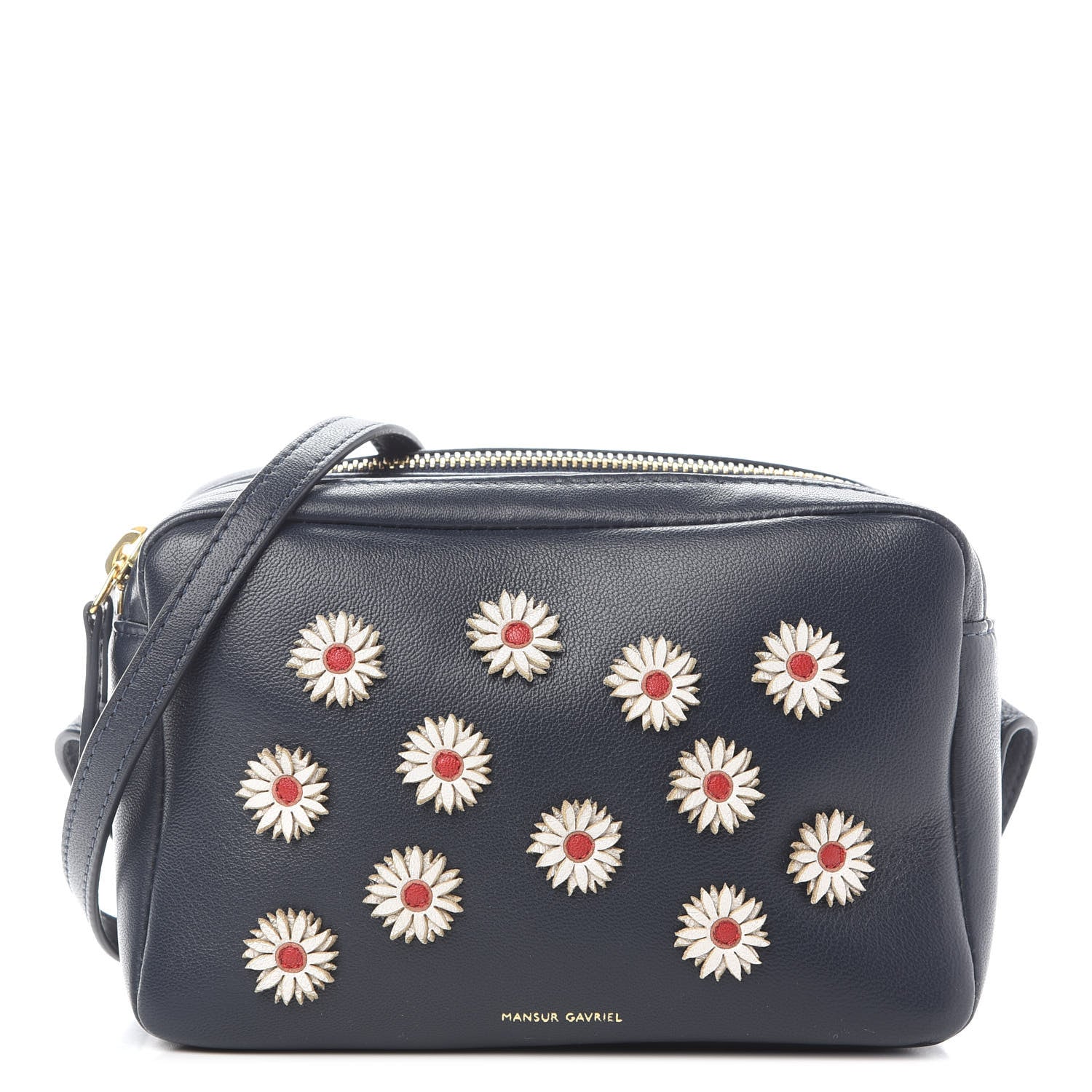 Mansur Gavriel Lambskin Floral Double Zip Crossbody Blue White 1 of 9