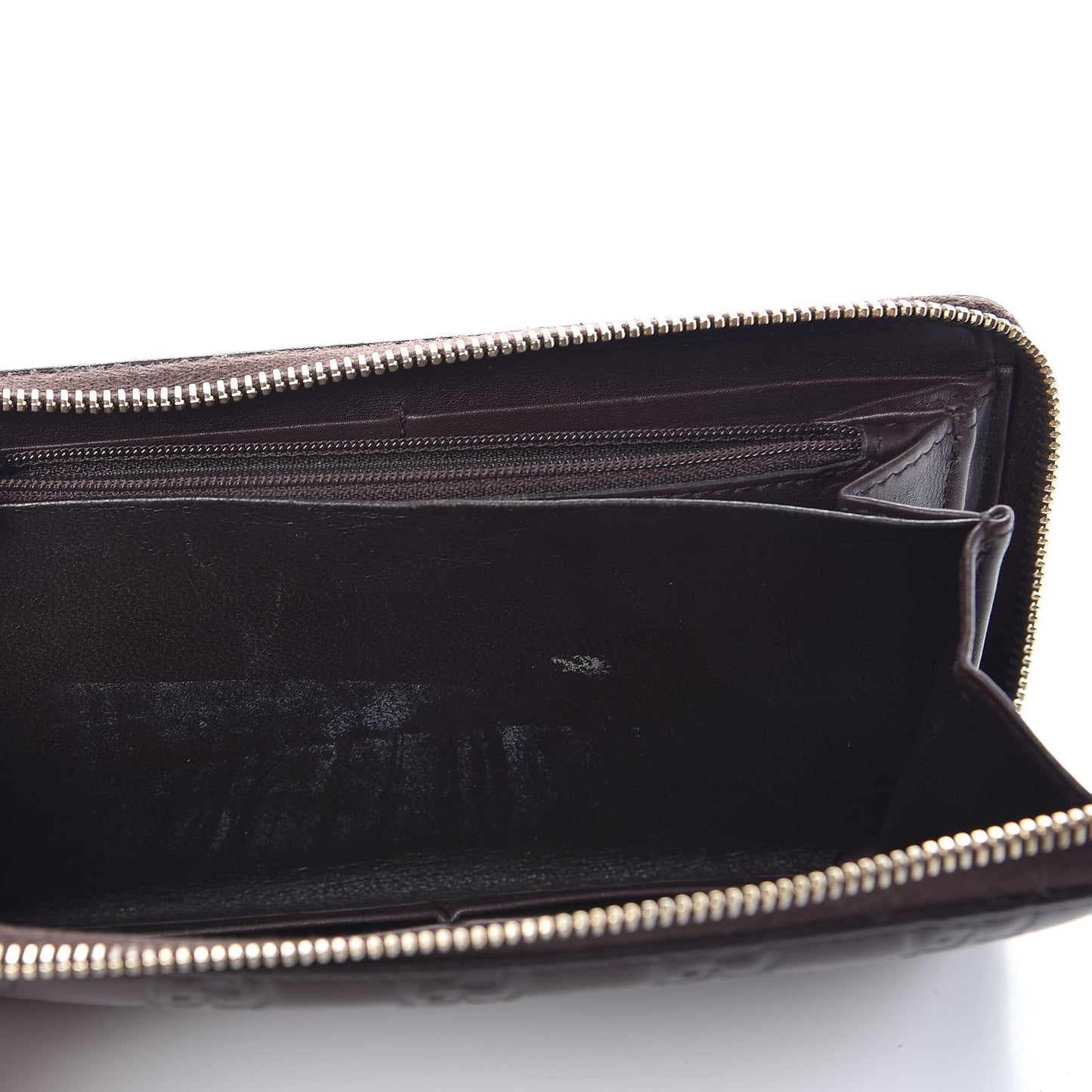 Guccissima Margaux Calfskin Metal Bar Zip Around Wallet Chocolate