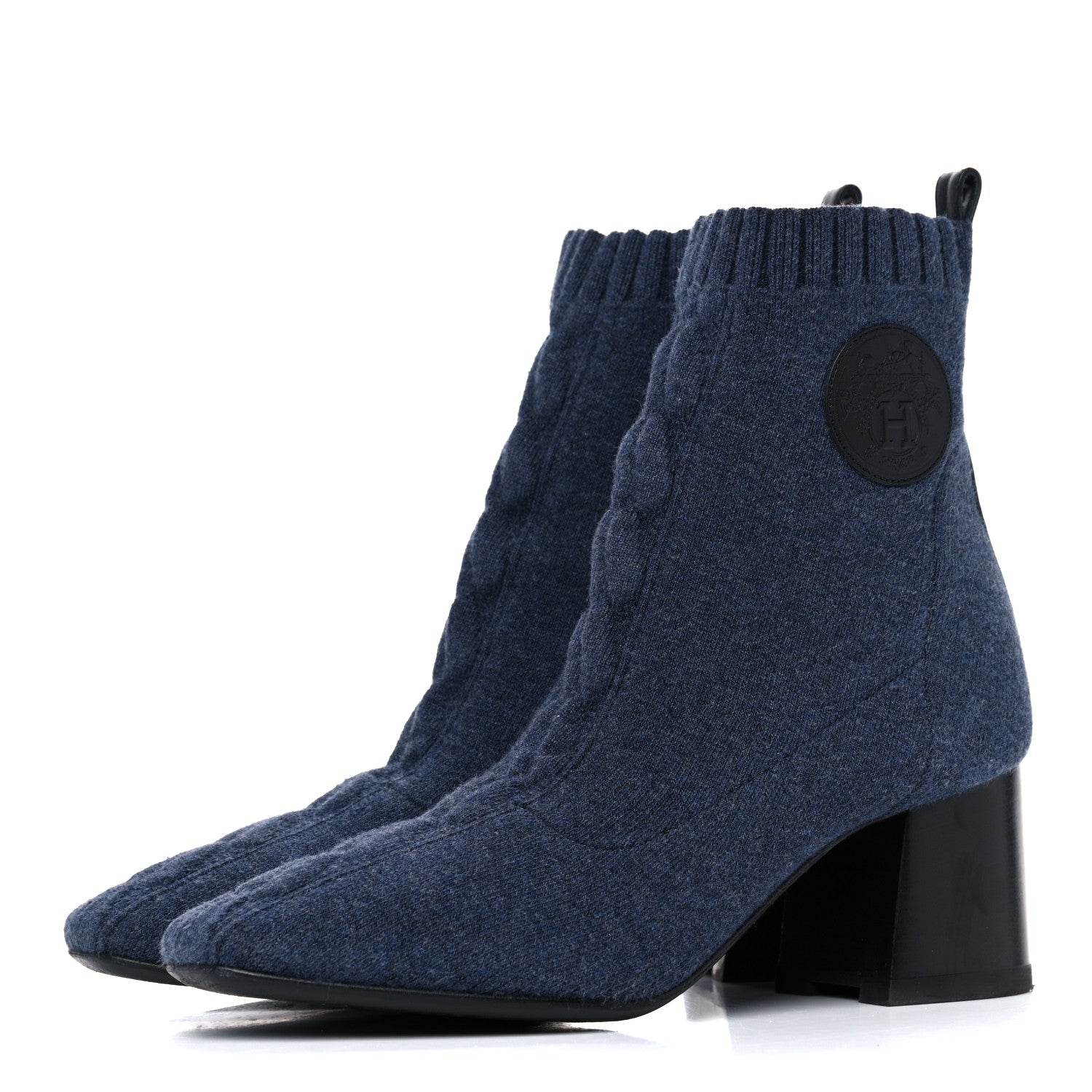 Hermes Knit Calfskin Volver Ankle Boots 36.5 Bleu Fonce 3 of 15