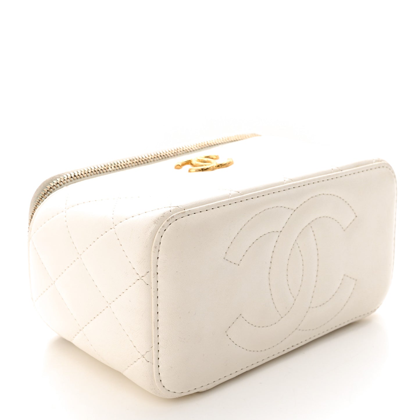 Lambskin Quilted Small CC Dynasty Vanity Case With Chain White
