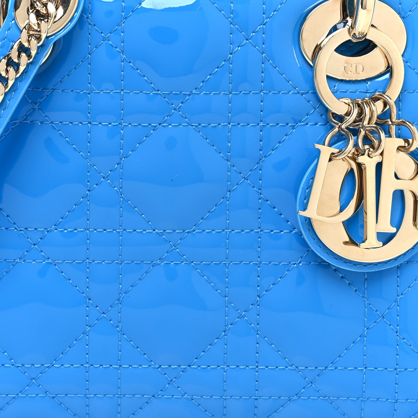 Patent Cannage Mini Lady Dior Blue