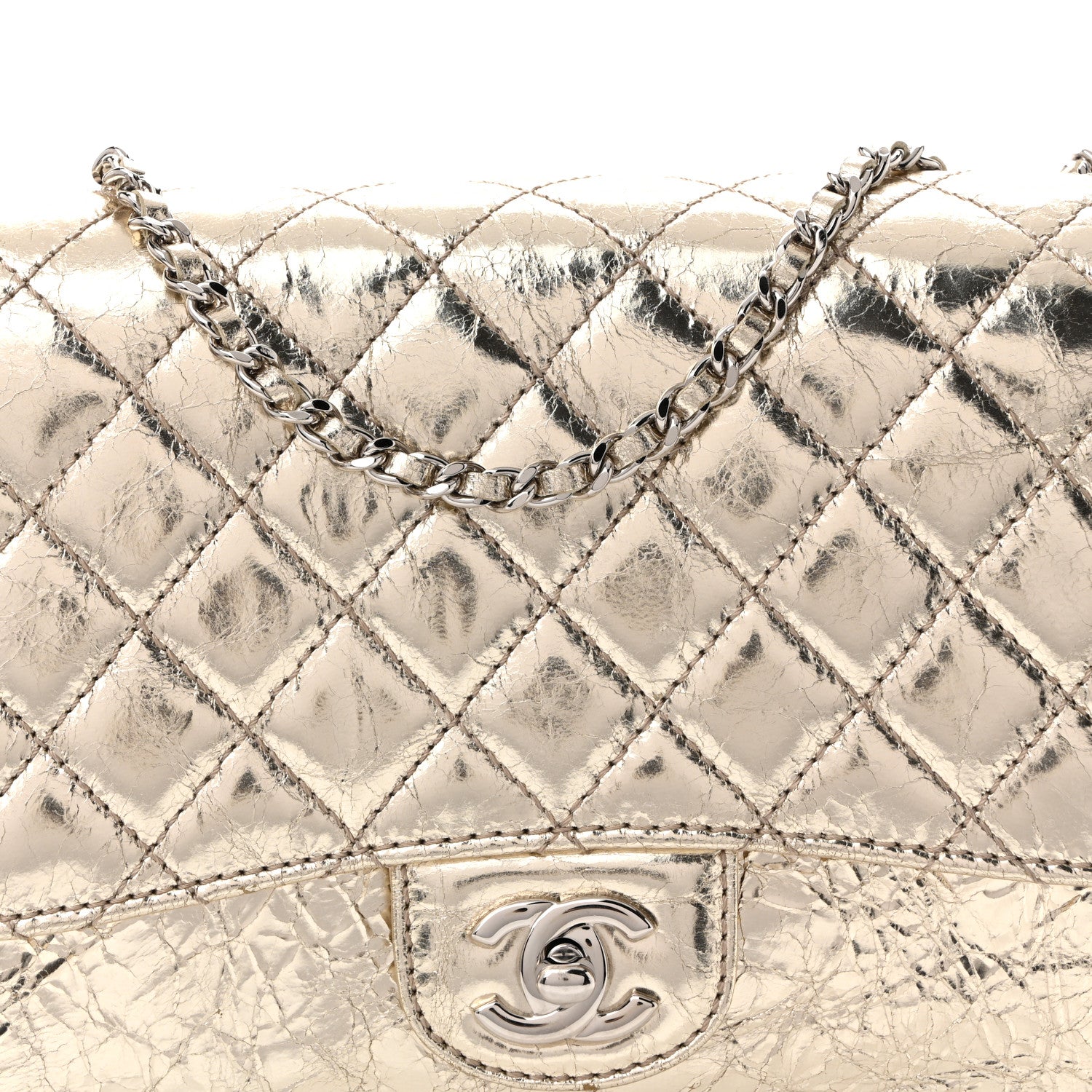 Chanel Metallic Crackled Calfskin Medium Clam's Pocket Flap Gold 10 of 14
