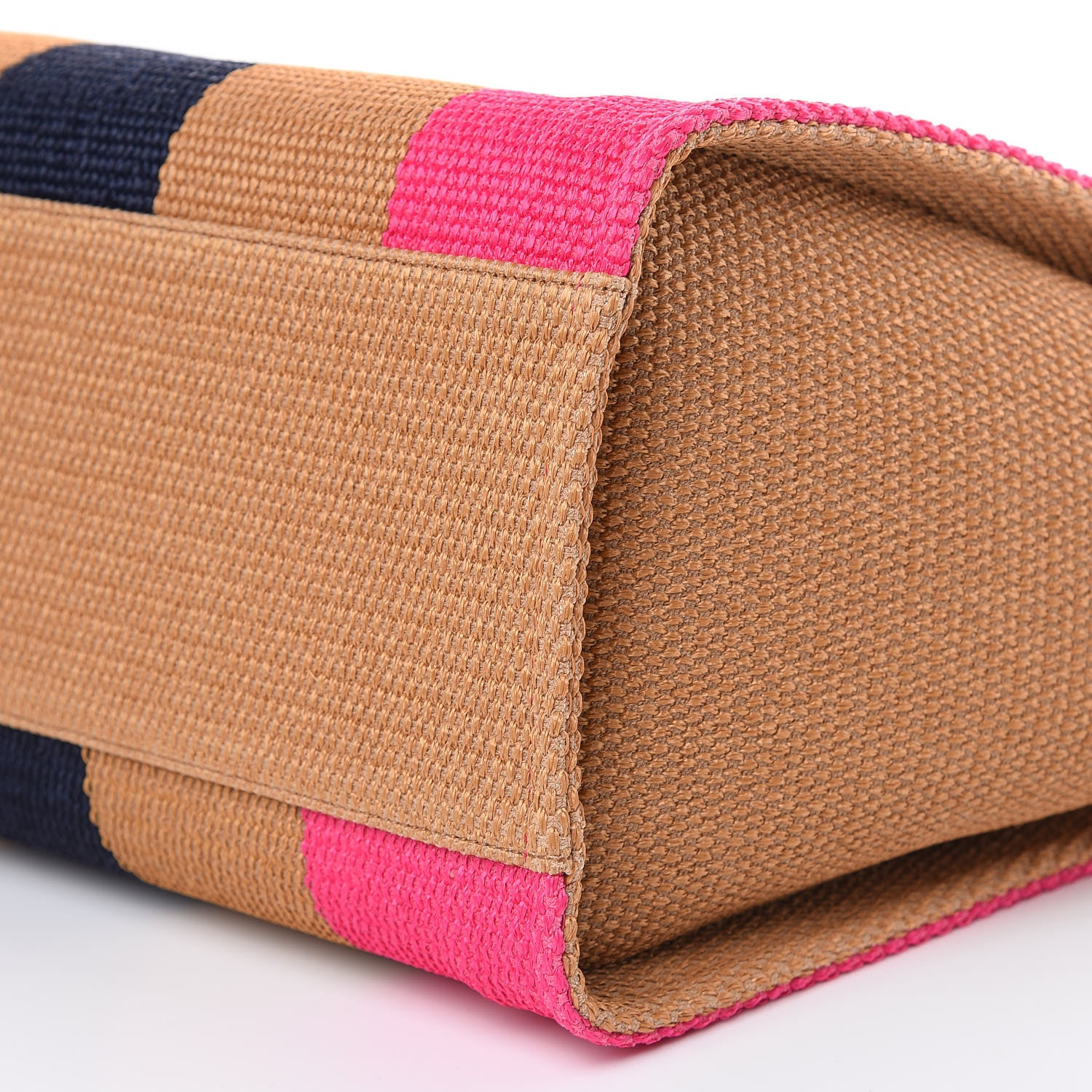 Chanel Straw Raffia Calfskin Striped Large Deauville Tote Dark Beige Fuchsia Navy Blue 9 of 10