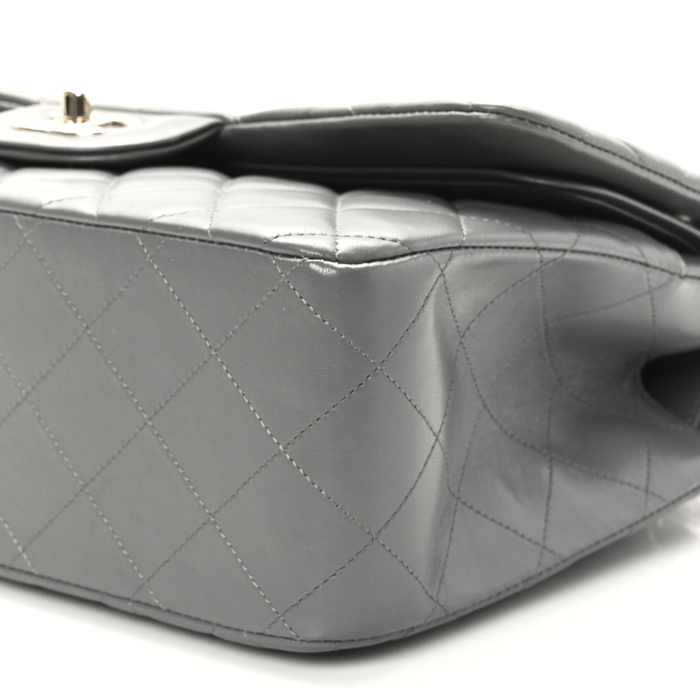 Lambskin Quilted Jumbo Double Flap Dark Grey