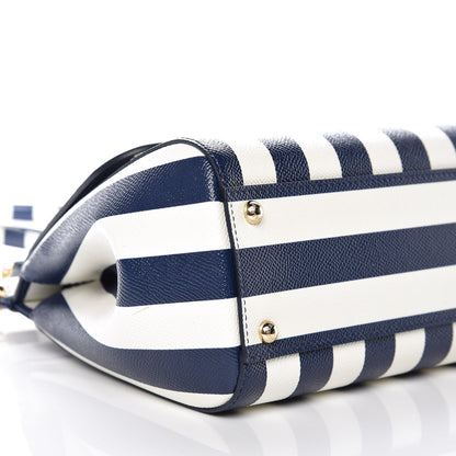 Dolce & Gabbana Dauphine Embroidered Striped Print Medium Miss Sicily Satchel White 5 of 9