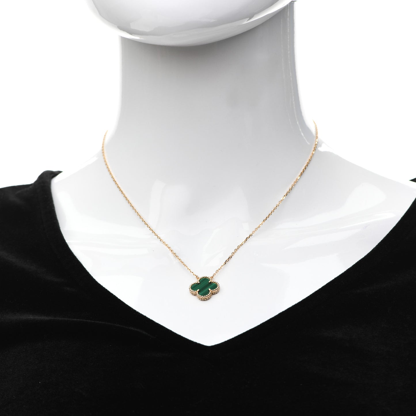 18K Yellow Gold Malachite Vintage Alhambra Pendant Necklace