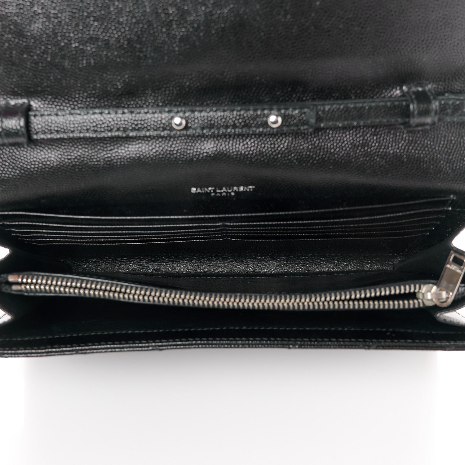 Saint Laurent Grain De Poudre Matelasse Chevron Monogram Chain Wallet Black 5 of 10
