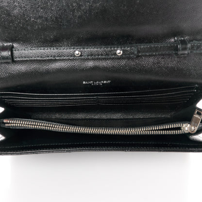 Saint Laurent Grain De Poudre Matelasse Chevron Monogram Chain Wallet Black 5 of 10
