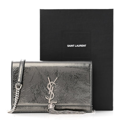 Saint Laurent Metallic Crackled Calfskin Kate Monogram Tassel Chain Wallet Antracite Black 16 of 16