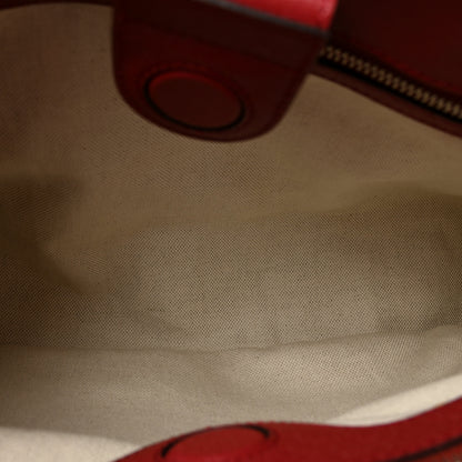 Gucci Shangai Calfskin Blooms Print Medium Bamboo Shopper Tote Red Multicolor 5 of 10