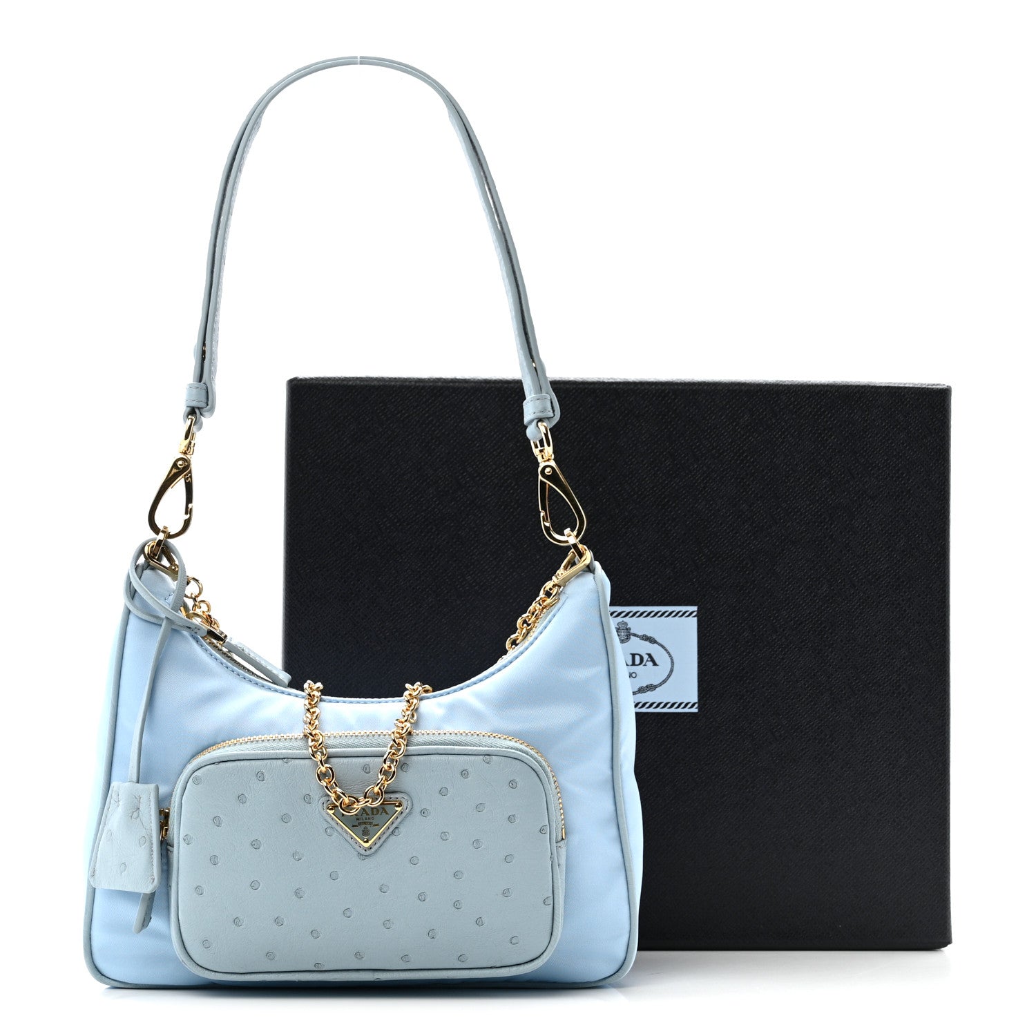 Prada Re-Nylon Ostrich Mini Shoulder Bag Cielo 11 of 11