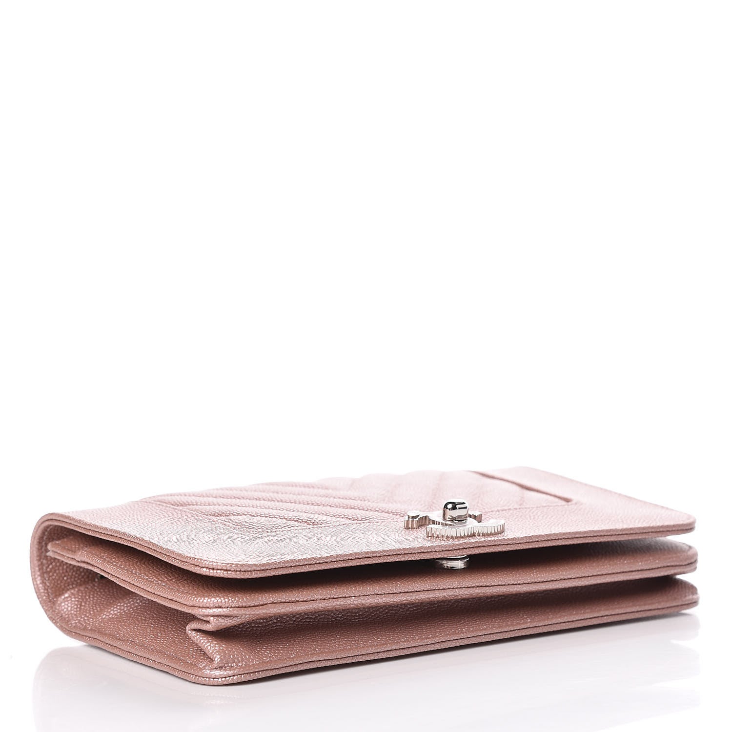 Chanel Metallic Caviar Chevron Quilted Vintage Mademoiselle Wallet On Chain WOC Pink 4 of 11