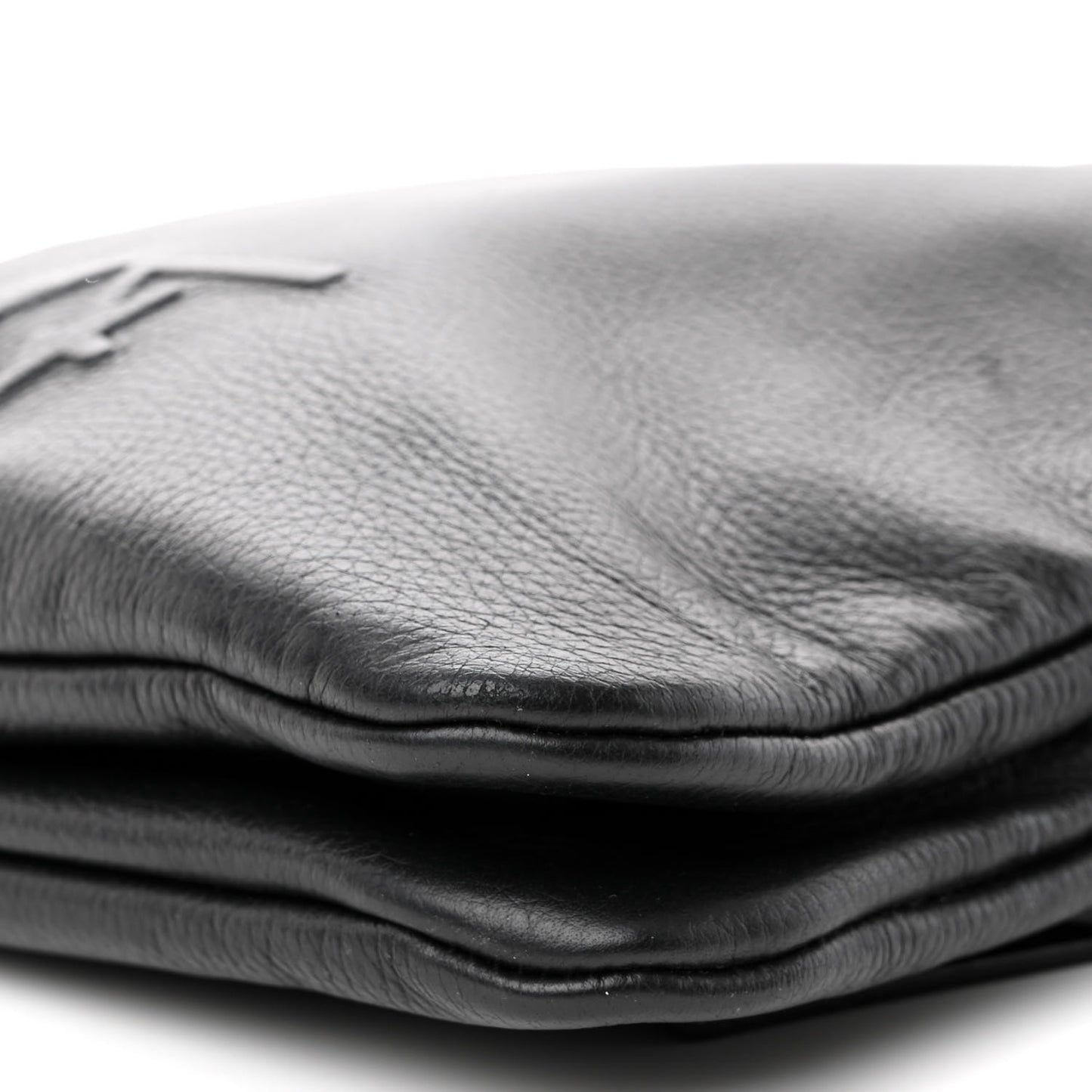 Grained Calfskin Logo Shoulder Bag Black