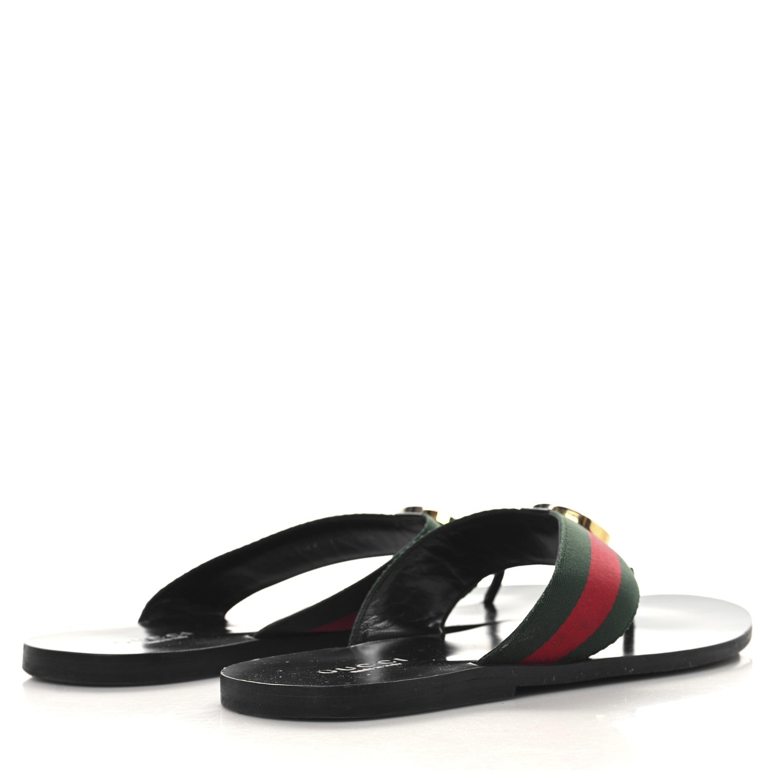 Gucci Nylon Calfskin Web Mens GG Thong Sandals 11 Green Red Black 5 of 11