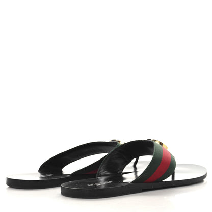 Gucci Nylon Calfskin Web Mens GG Thong Sandals 11 Green Red Black 5 of 11
