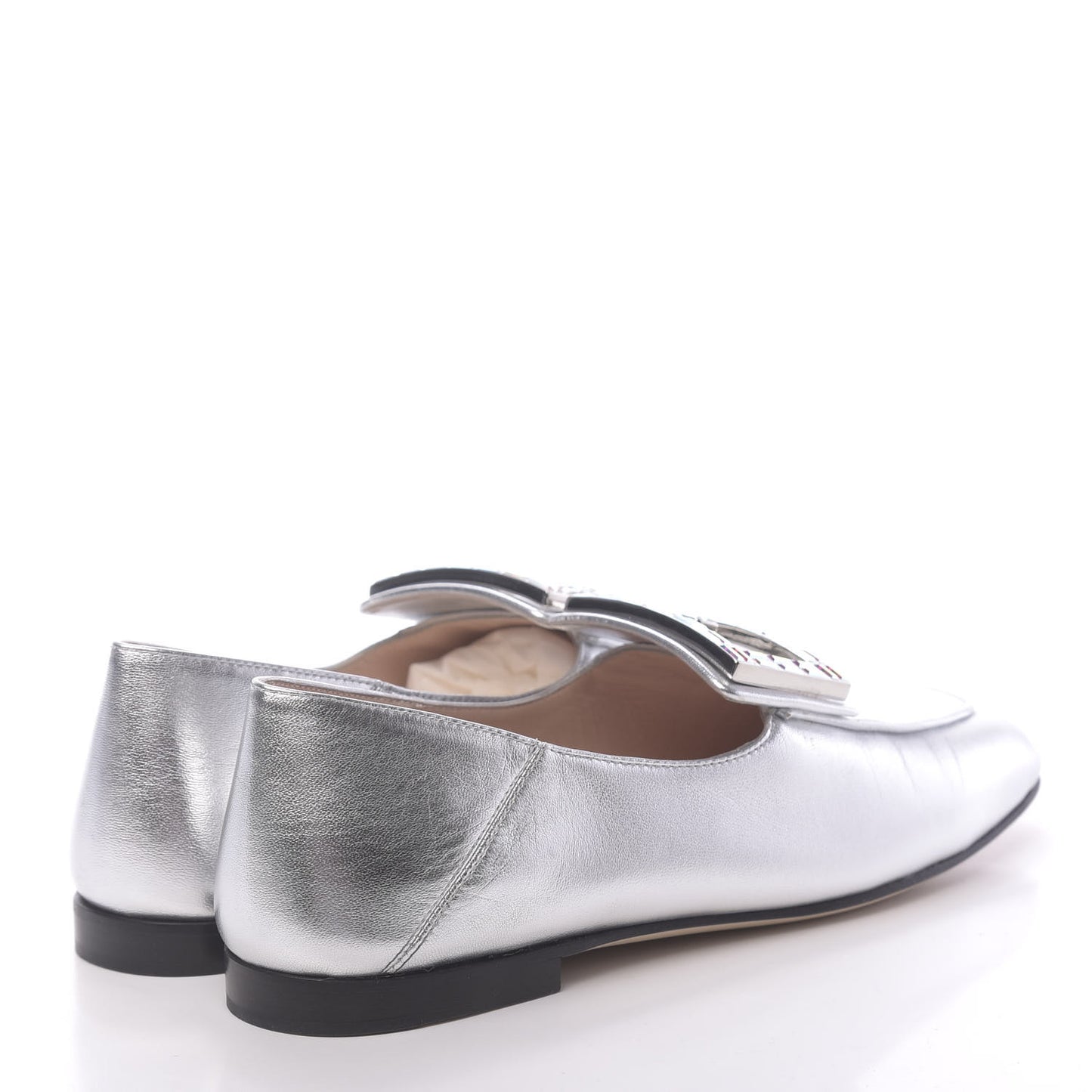 Metallic Nappa Crystal Square G Madelyn Loafers 37.5 Silver