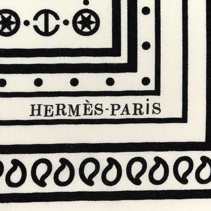Hermes Silk Cashmere Tatouages Marins Shawl 140 Black White 2 of 5