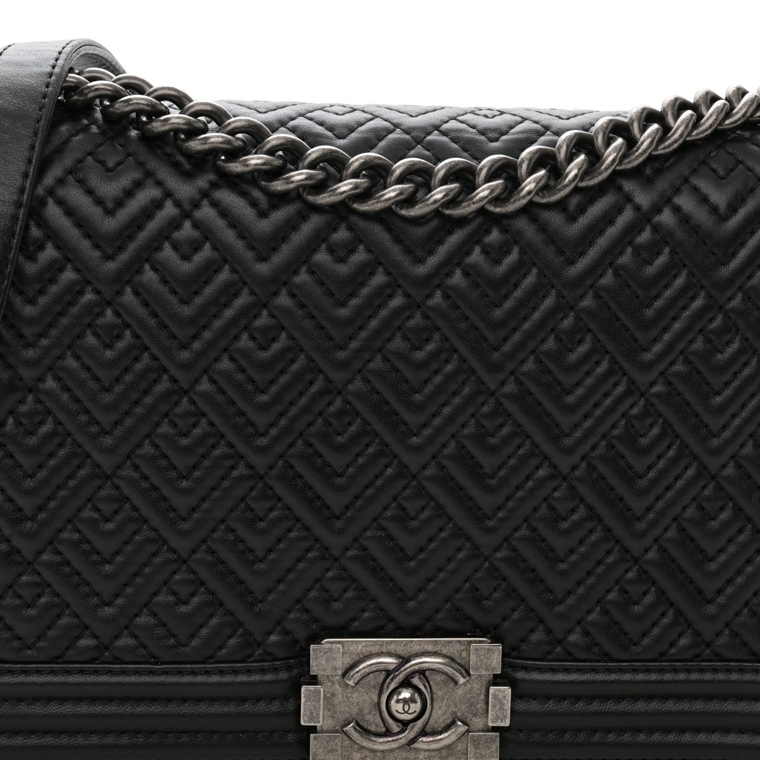 Chanel Lambskin Geometric Chevron Quilted New Medium Boy Flap Black 8 of 12