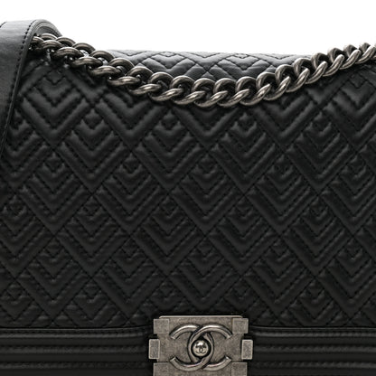 Chanel Lambskin Geometric Chevron Quilted New Medium Boy Flap Black 8 of 12