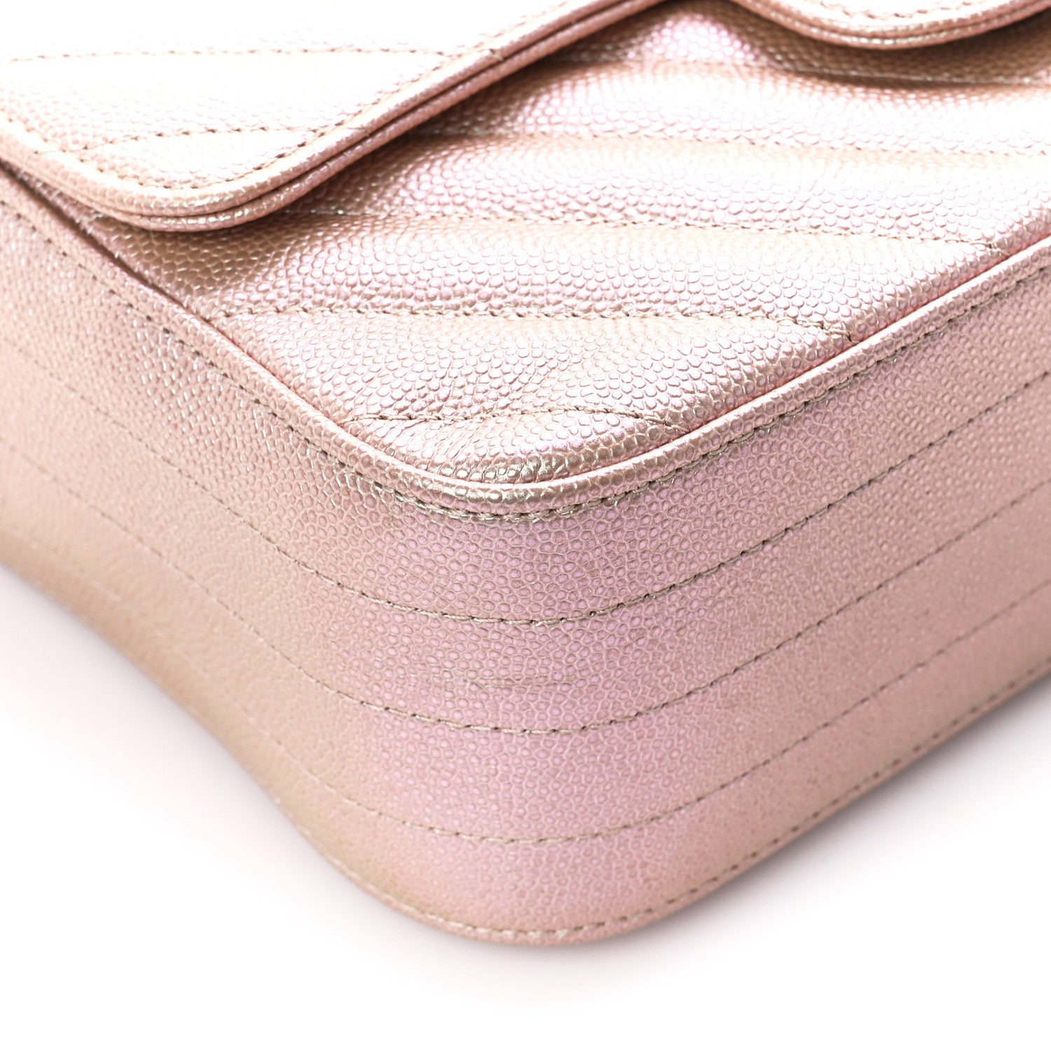 Chanel Iridescent Caviar Chevron Quilted Mini Rectangular Flap Light Gold 10 of 12