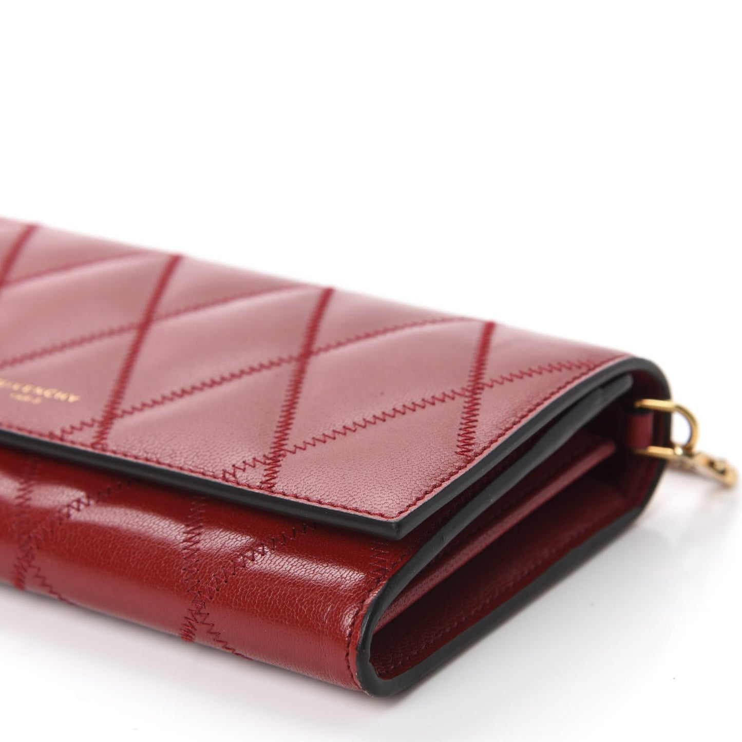 Goatskin Quilted GV3 Chain Wallet Vermillon