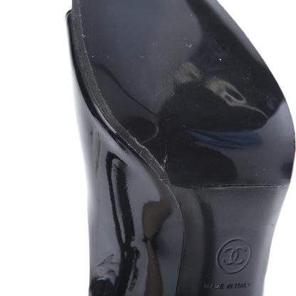 Chanel Patent Calfskin Pearl CC Open Toe Pumps 39 Black 8 of 9