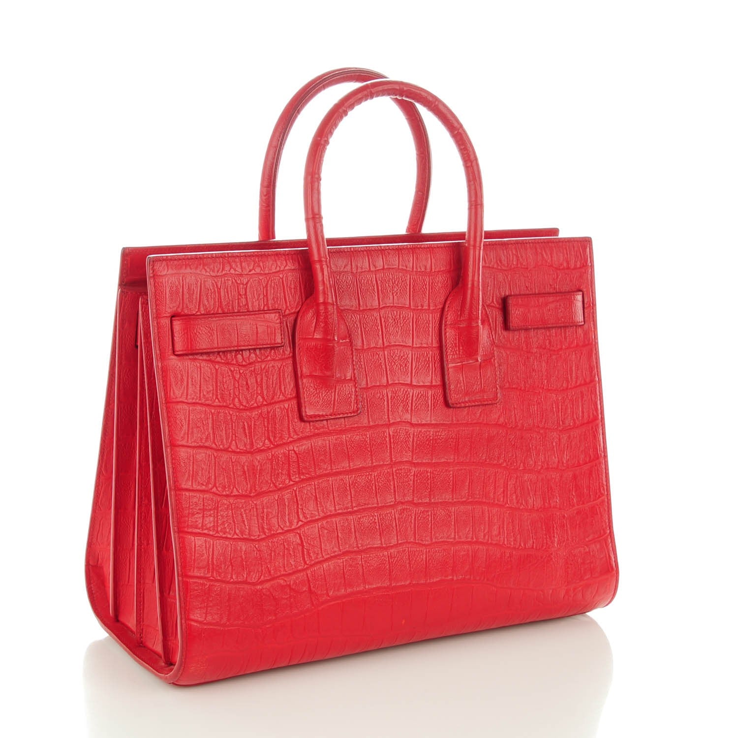 Saint Laurent Calfskin Crocodile Embossed Small Sac De Jour Rouge 3 of 7