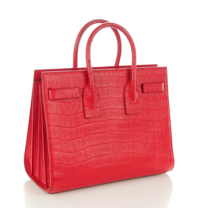 Saint Laurent Calfskin Crocodile Embossed Small Sac De Jour Rouge 3 of 7