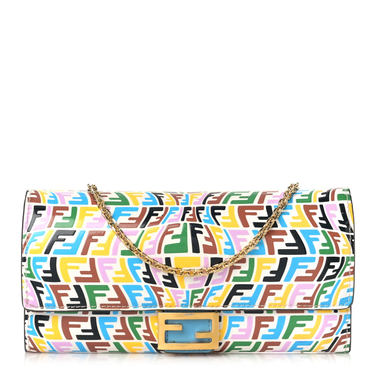 X SARAH COLEMAN Vitello Liberty Ceylon Micro FF Fish Eye Embossed Continental Envelope Wallet On Chain Multicolor Cyber Blue