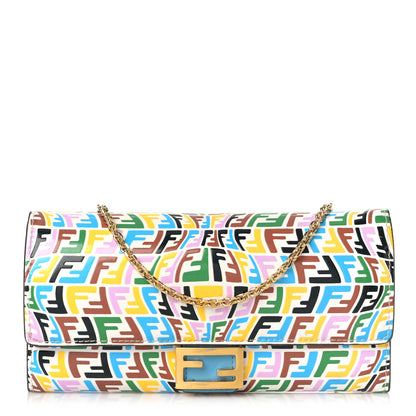 Fendi X SARAH COLEMAN Vitello Liberty Ceylon Micro FF Fish Eye Embossed Continental Envelope Wallet On Chain Multicolor Cyber Blue 1 of 9