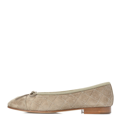 Chanel Suede Calfskin Quilted Cap Toe CC Ballerina Flats 35.5 Beige 1 of 9