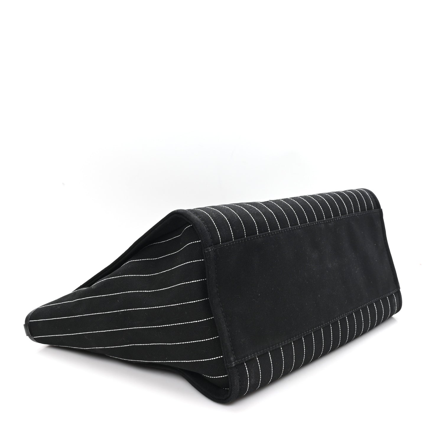 Canvas Calfskin Striped Medium Deauville Tote Black White