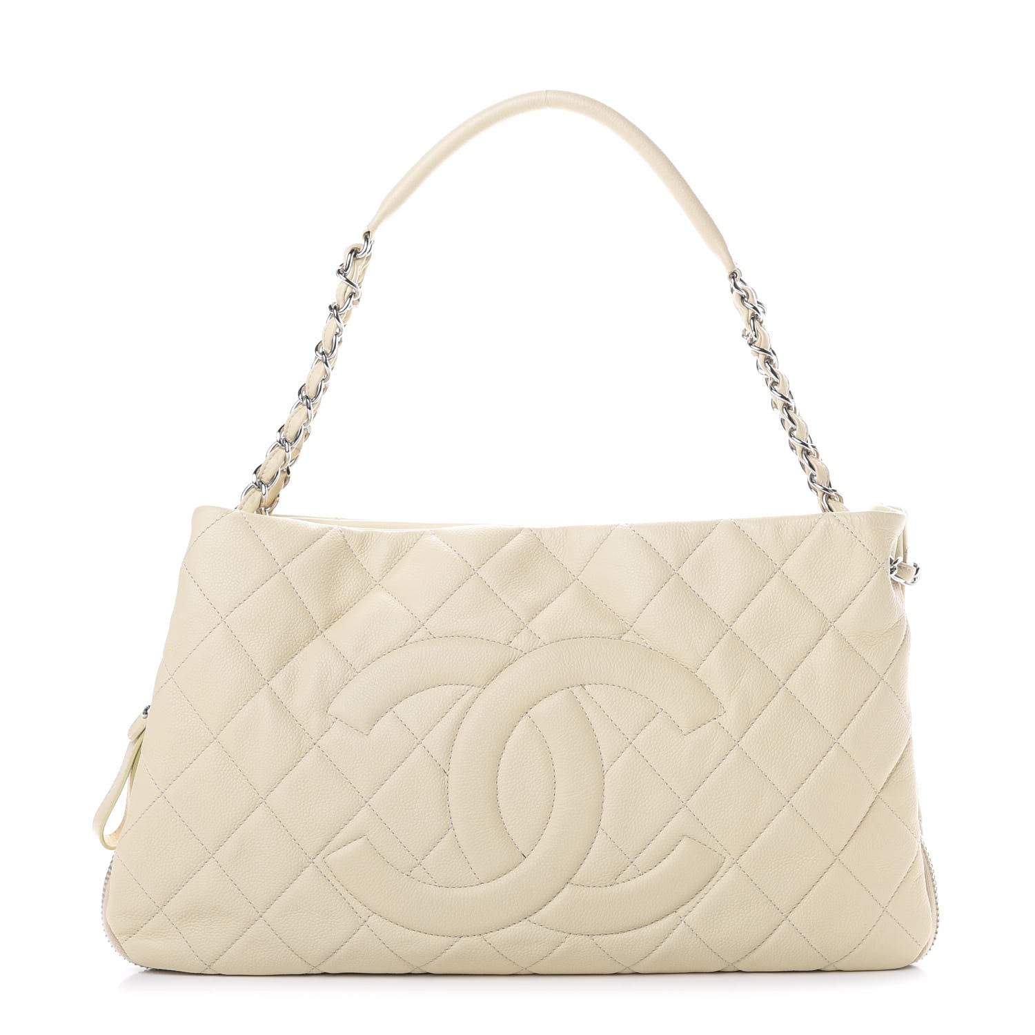 Chanel Caviar Quilted Expandable Zip Shoulder Bag White 1 of 9