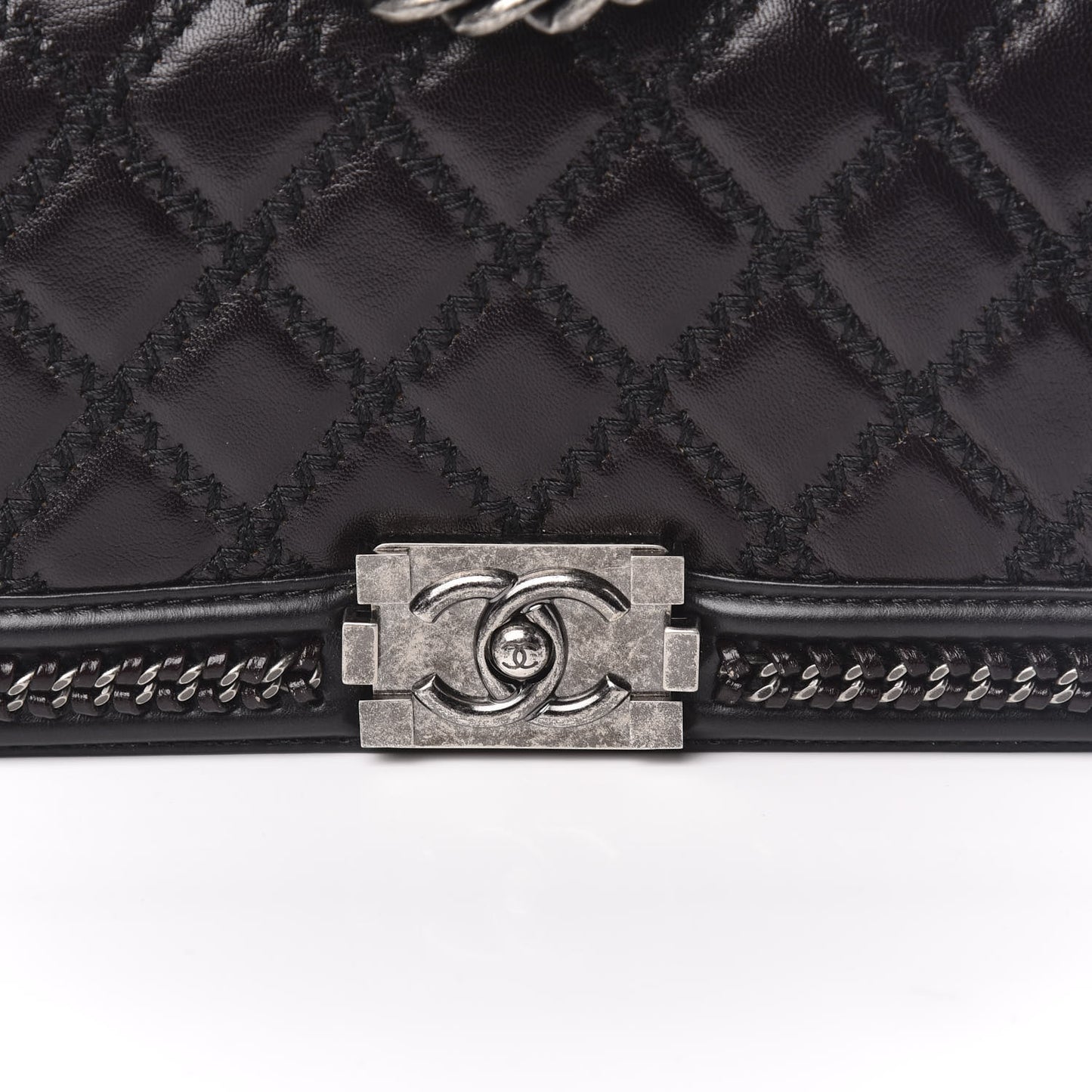 Goatskin Quilted Medium Boy Top Handle Flap Black