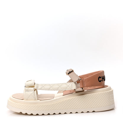 Chanel Lambskin Logo Platform Sandals 39.5 Beige Ivory White 1 of 9