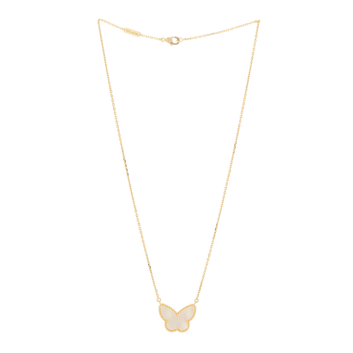 Van Cleef & Arpels 18k Yellow Gold Mother of Pearl Lucky Alhambra Butterfly Pendant Necklace 3 of 6