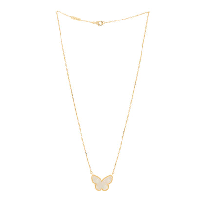 Van Cleef & Arpels 18k Yellow Gold Mother of Pearl Lucky Alhambra Butterfly Pendant Necklace 3 of 6