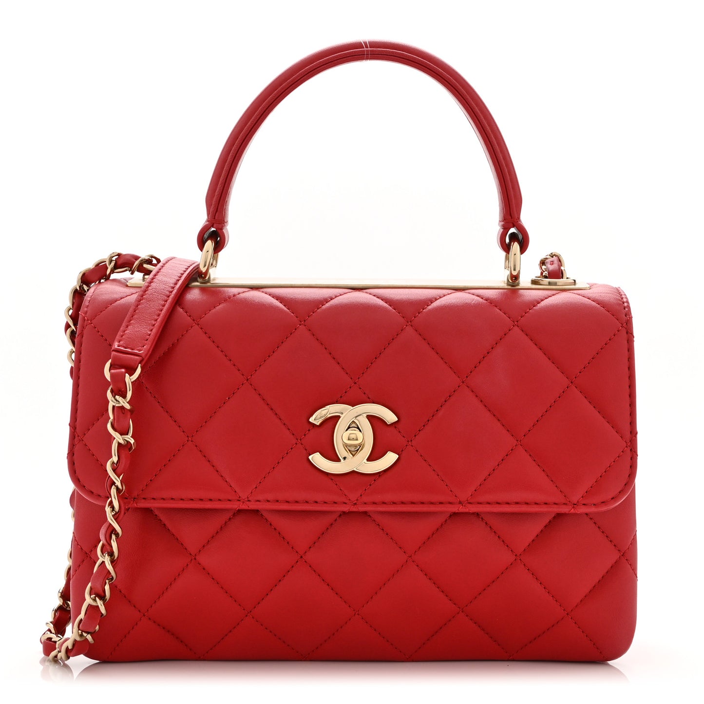 Lambskin Quilted Small Trendy CC Flap Dual Handle Bag Red