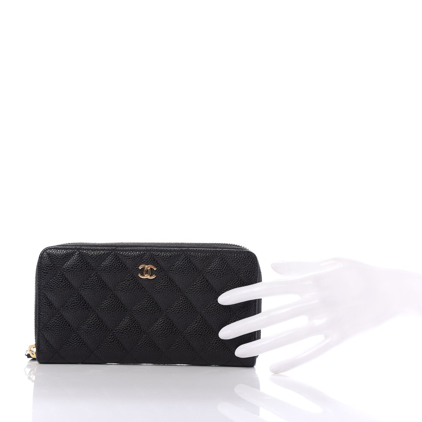 Caviar Quilted Large Gusset Zip Around Wallet Black