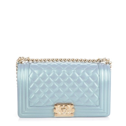Chanel Iridescent Patent Calfskin Quilted Medium Boy Flap Light Blue 1 of 7